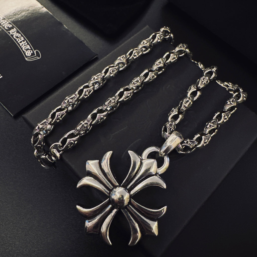 Signature Emblem Pendant Necklace in Polished Metal-Tone – Design 040 detail view