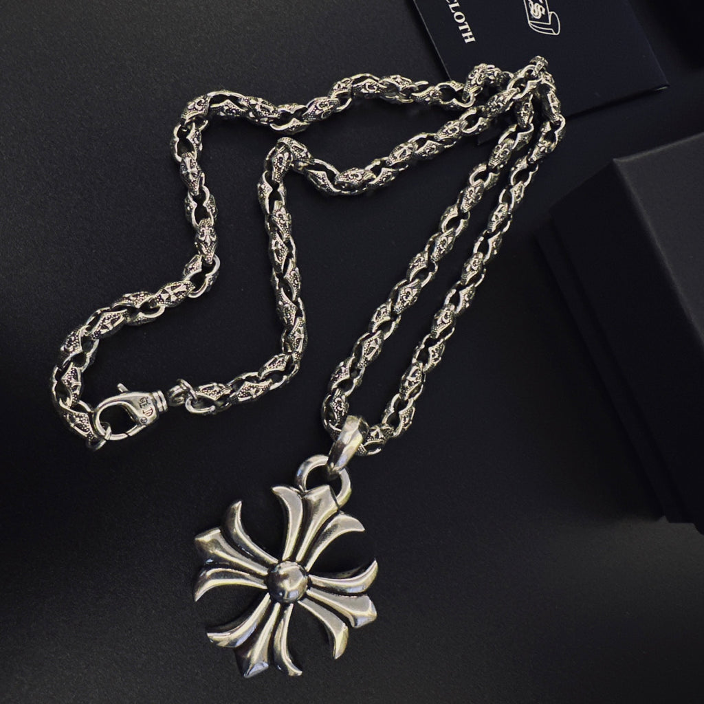 Cross Pendant Necklace in Antique Silver-Tone – Design 11 styled product view