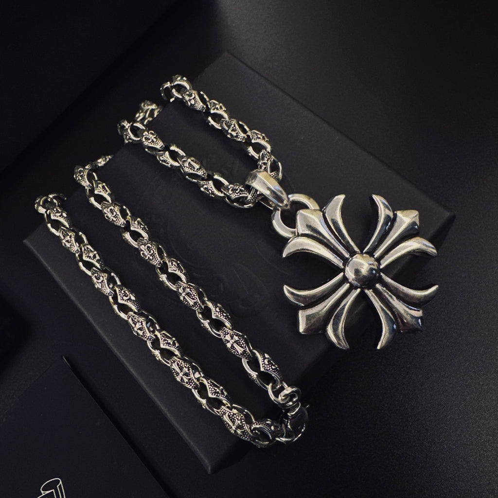 Signature Emblem Pendant Necklace in Polished Metal-Tone – Design 040 front product view