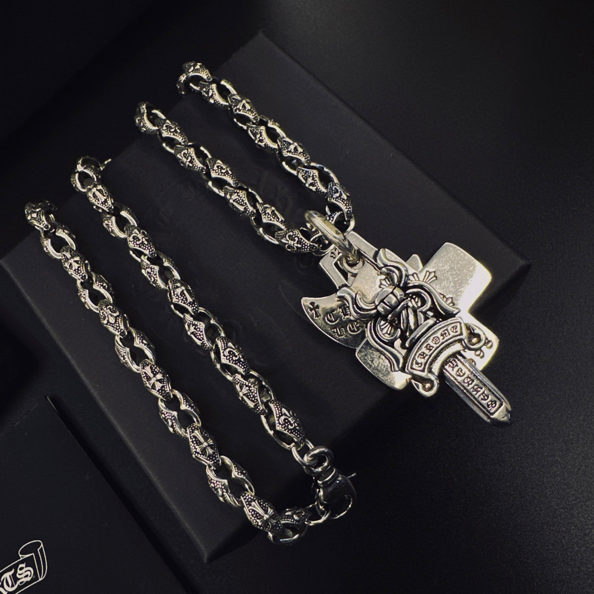 Signature Emblem Pendant Necklace in Polished Metal-Tone – Design 039 front product view