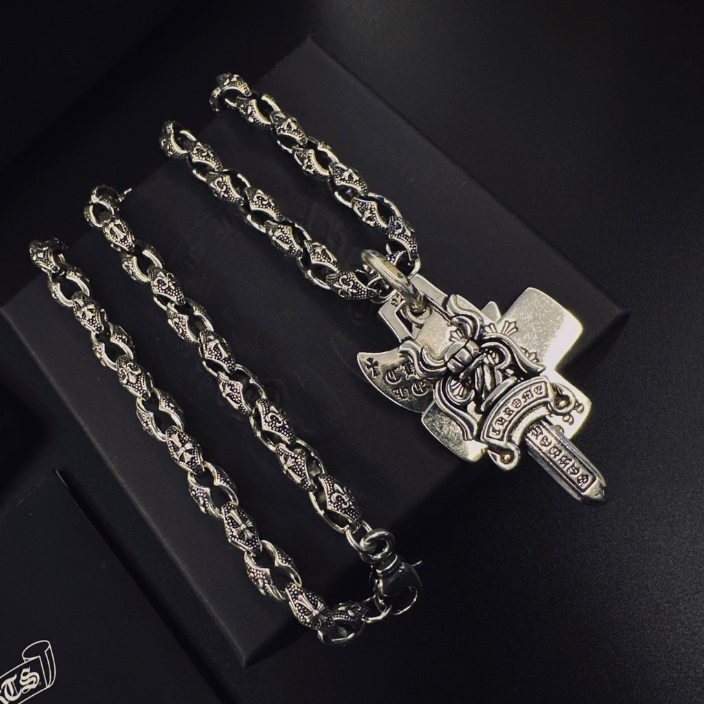 Cross Pendant Necklace in Antique Silver-Tone – Design 10 front product view