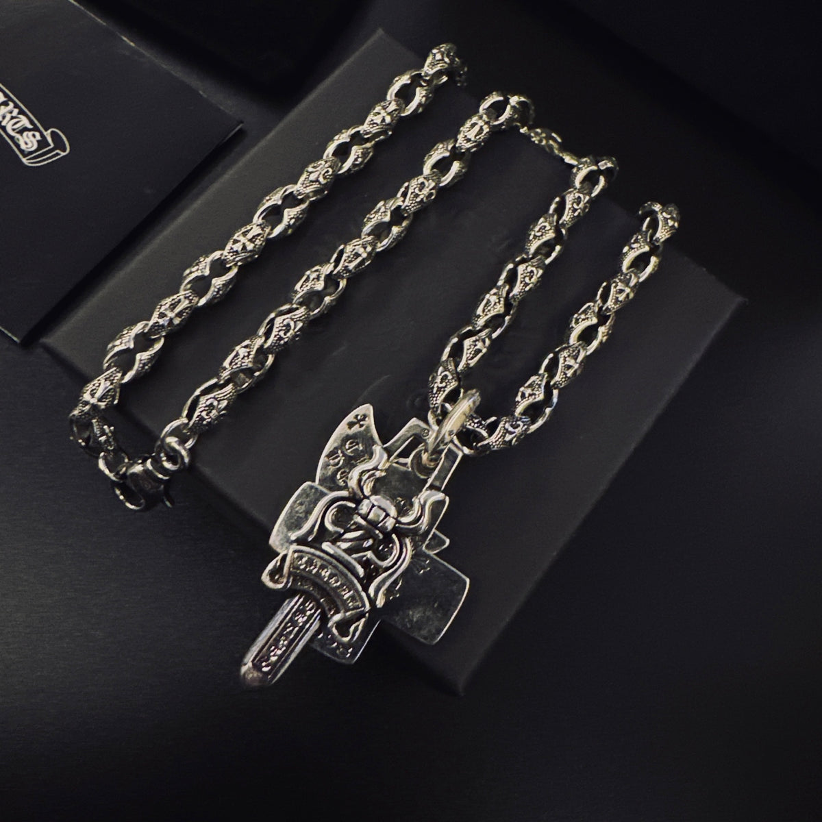 Signature Emblem Pendant Necklace in Polished Metal-Tone – Design 039 main product view