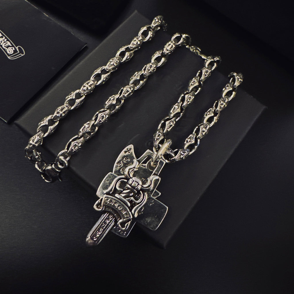Cross Pendant Necklace in Antique Silver-Tone – Design 10 main product view