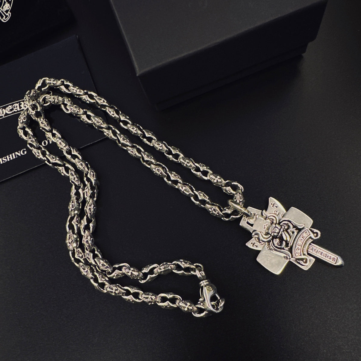 Cross Pendant Necklace in Antique Silver-Tone – Design 10 front product view