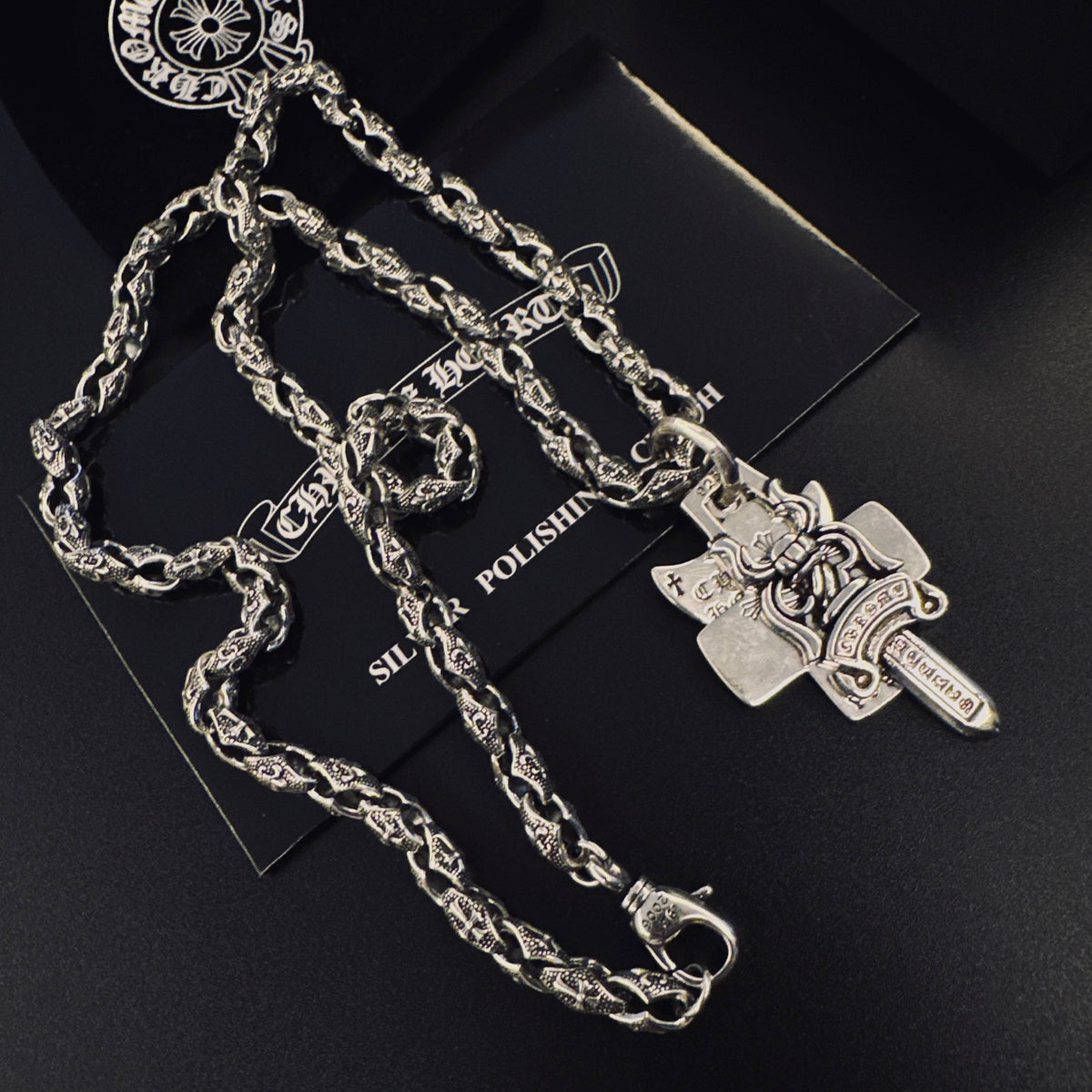 Signature Emblem Pendant Necklace in Polished Metal-Tone – Design 039 styled product view
