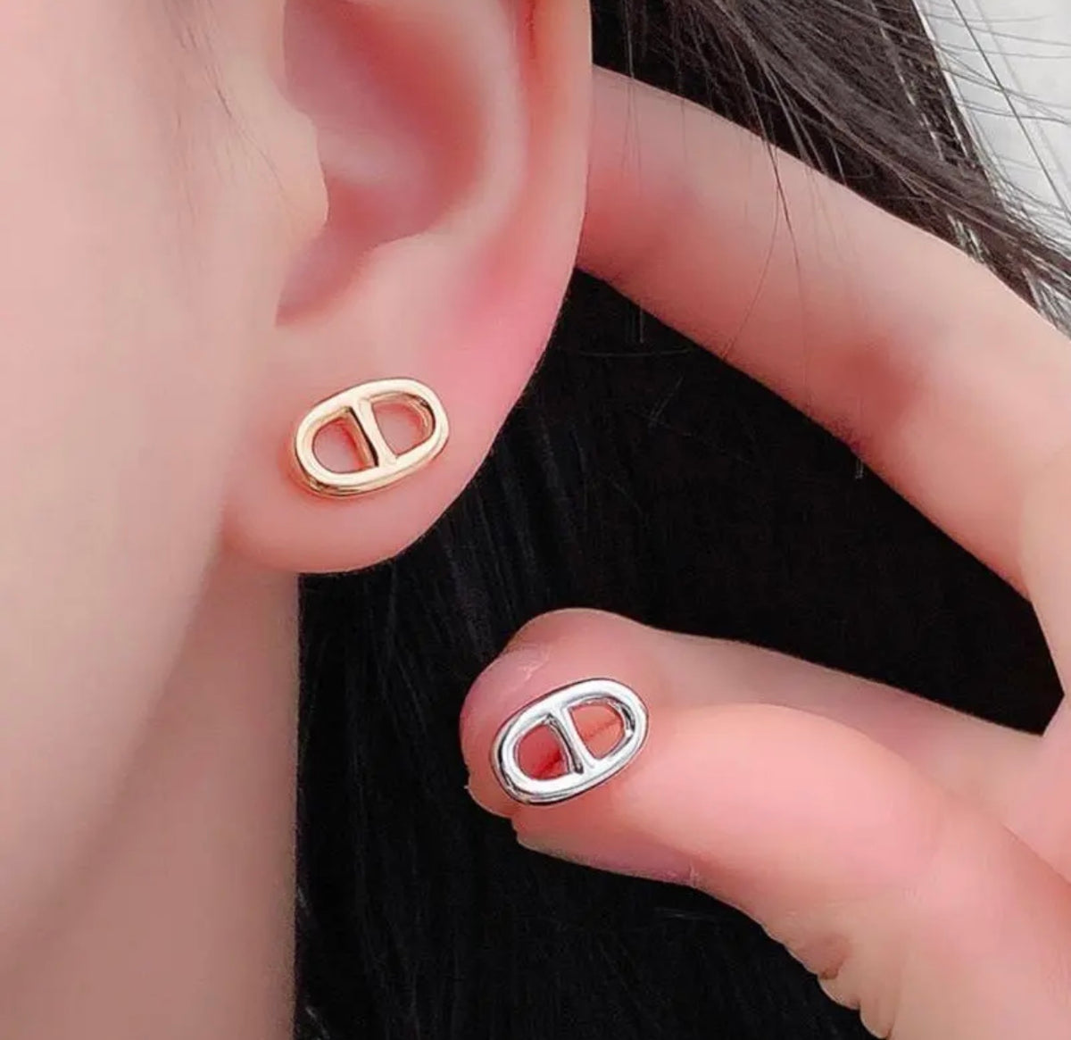 Toggle Stud Earrings in Silver-Tone front product view