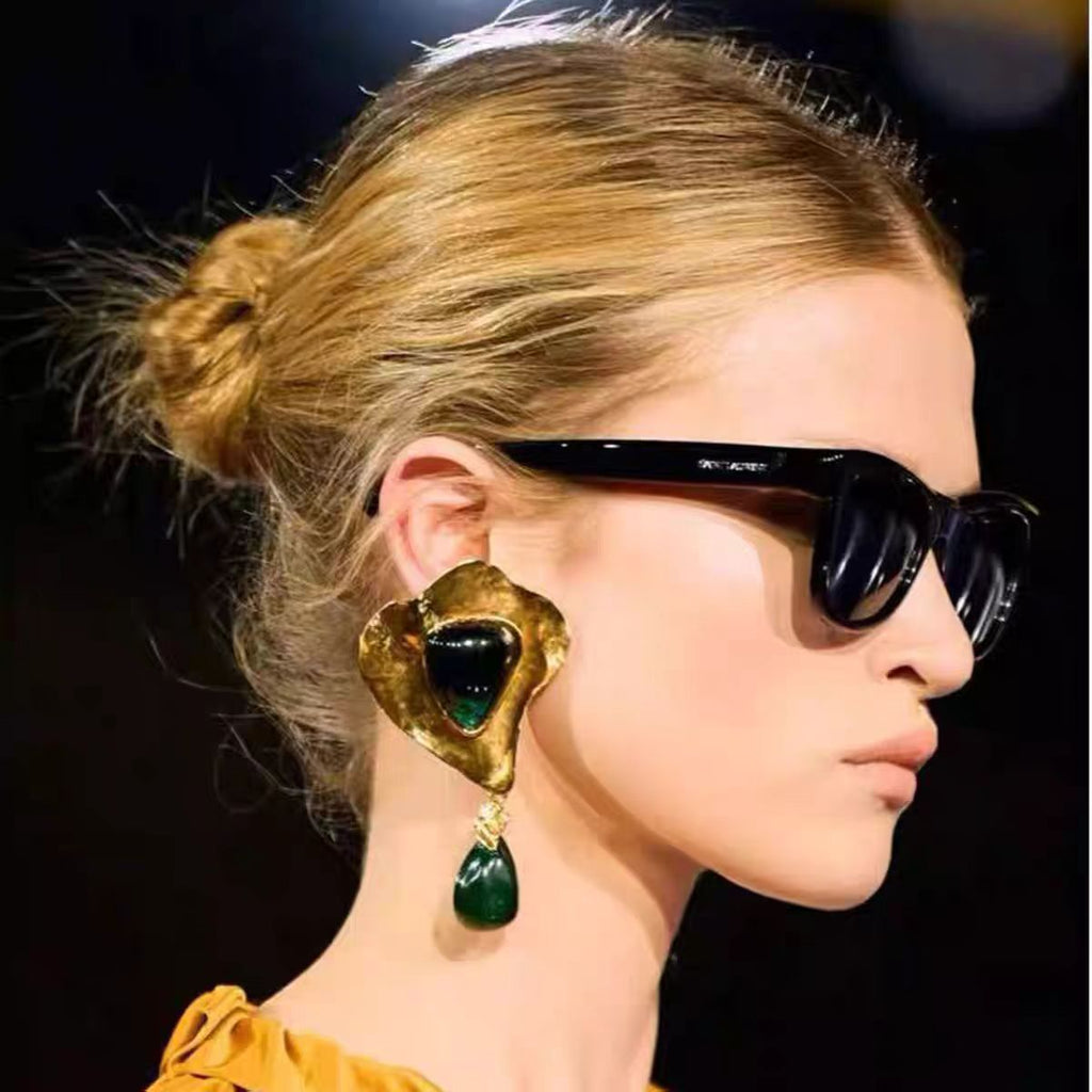 Saint Laurent Fan Clip-On Earrings in Polished Metal-Tone detail view