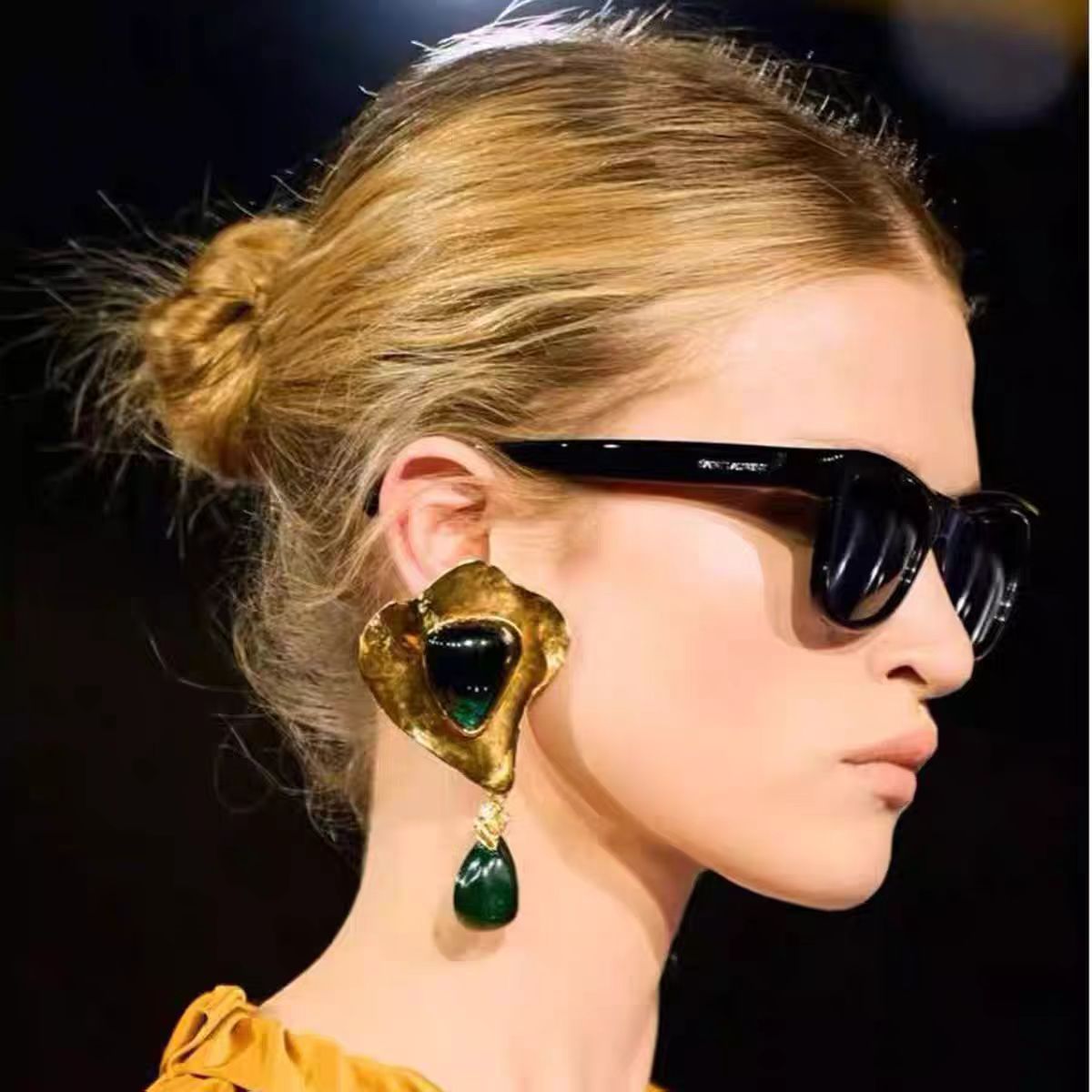 Saint Laurent Fan Clip-On Earrings in Polished Metal-Tone detail view