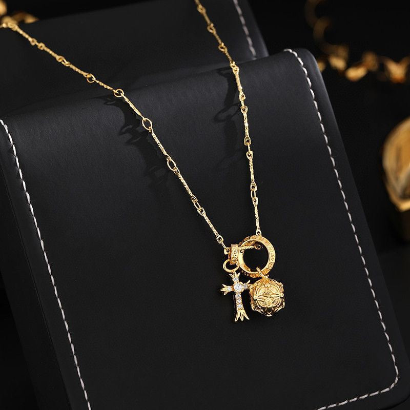 Cross Pendant Necklace in Gold-Tone – Design 04 front product view