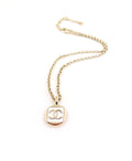 Signature Emblem Pendant Necklace in Gold-Tone – White Detail – Design 005 main product view