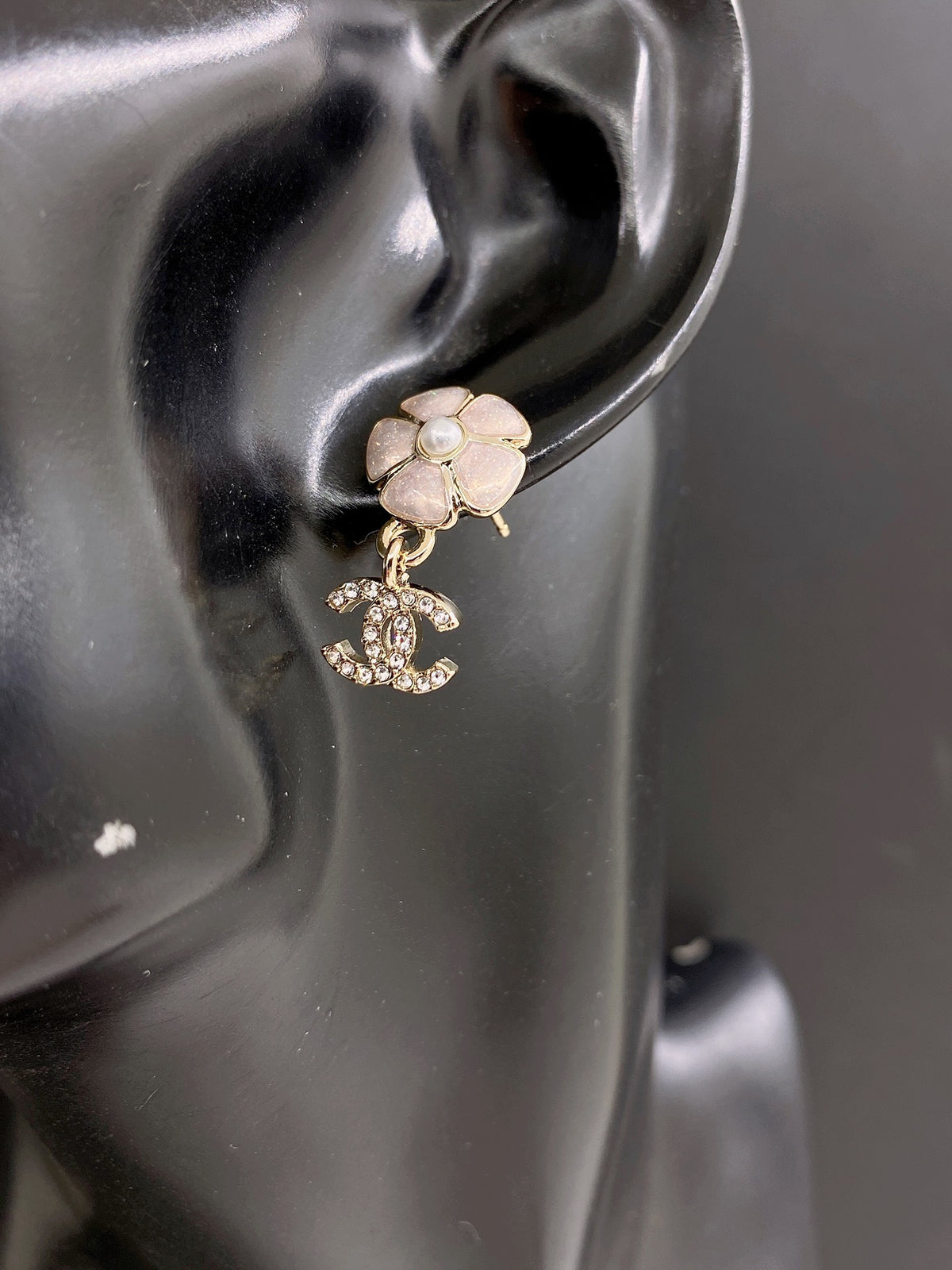 Floral Statement Earrings in Gold-Tone – Pink Detail front product view