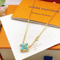 Geometric Emblem Pendant Necklace in Gold-Tone – Blue Detail – Design 004 main product view