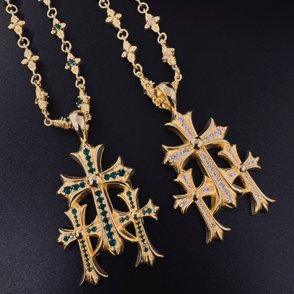 Signature Emblem Pendant Necklace in Polished Metal-Tone – Design 014 detail view