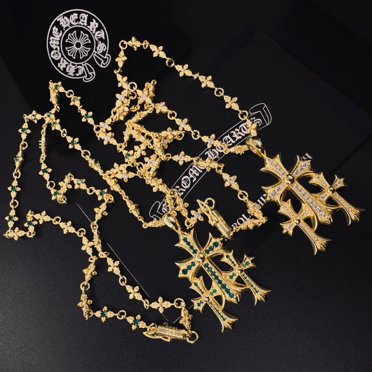 Gothic Emblem Pendant Necklace in Metal-Tone – Design 05 styled product view