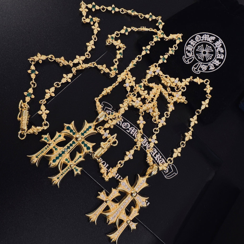 Gothic Emblem Pendant Necklace in Metal-Tone – Design 05 front product view