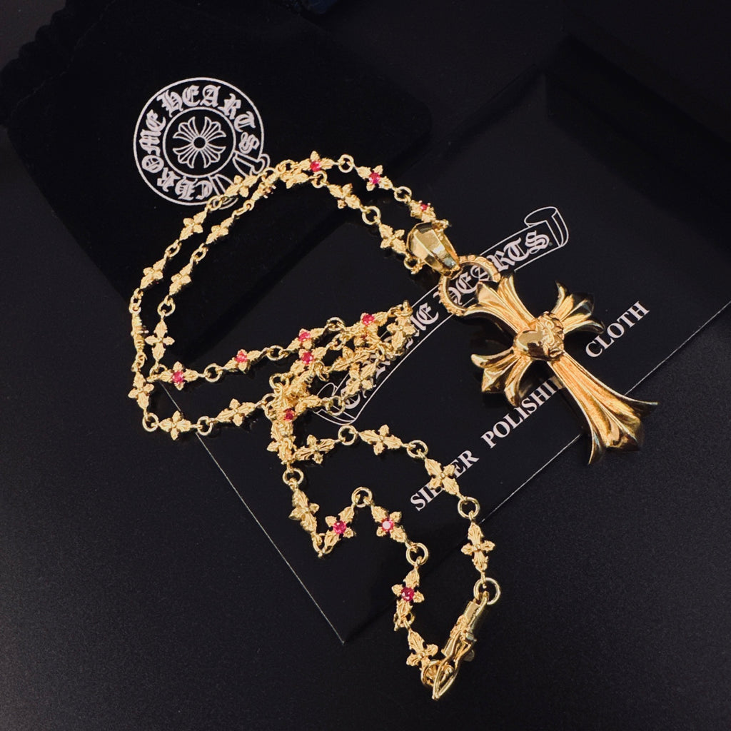 Gothic Emblem Pendant Necklace in Metal-Tone – Design 04 detail view