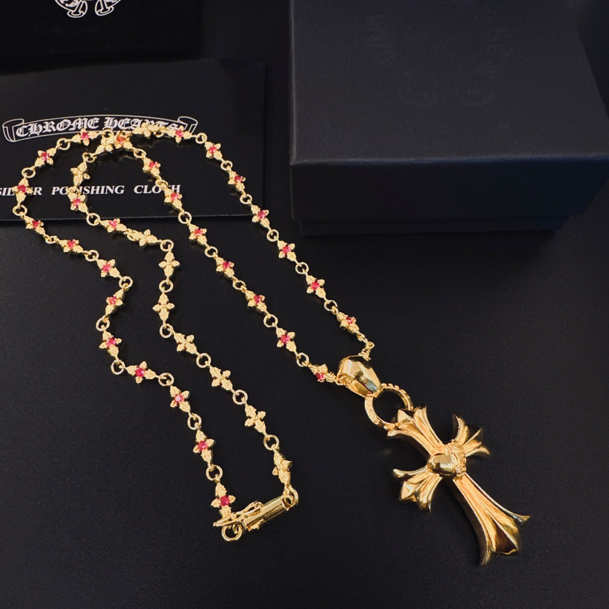 Signature Emblem Pendant Necklace in Polished Metal-Tone – Design 013 close-up detail