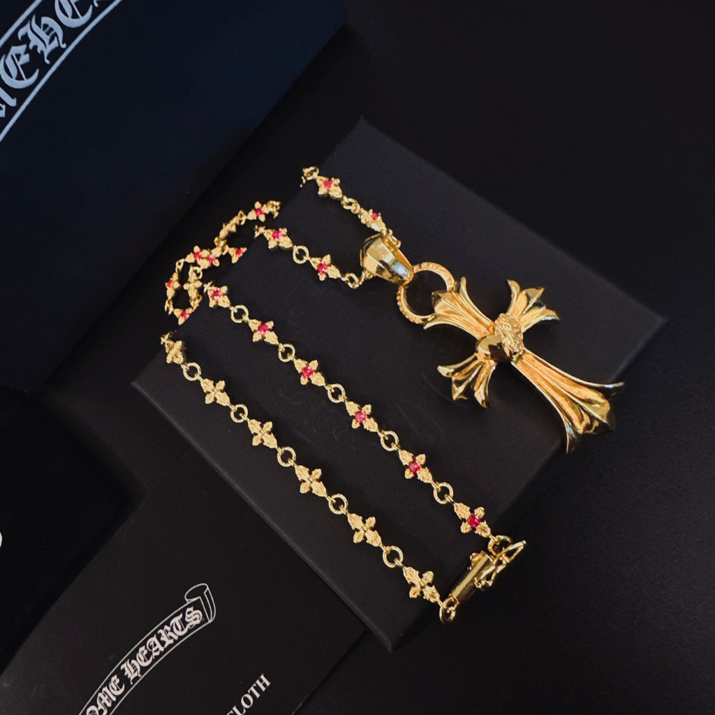 Gothic Emblem Pendant Necklace in Metal-Tone – Design 04 front product view