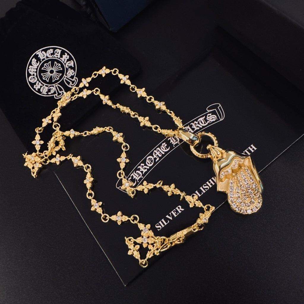 Signature Emblem Pendant Necklace in Polished Metal-Tone – Design 011 front product view