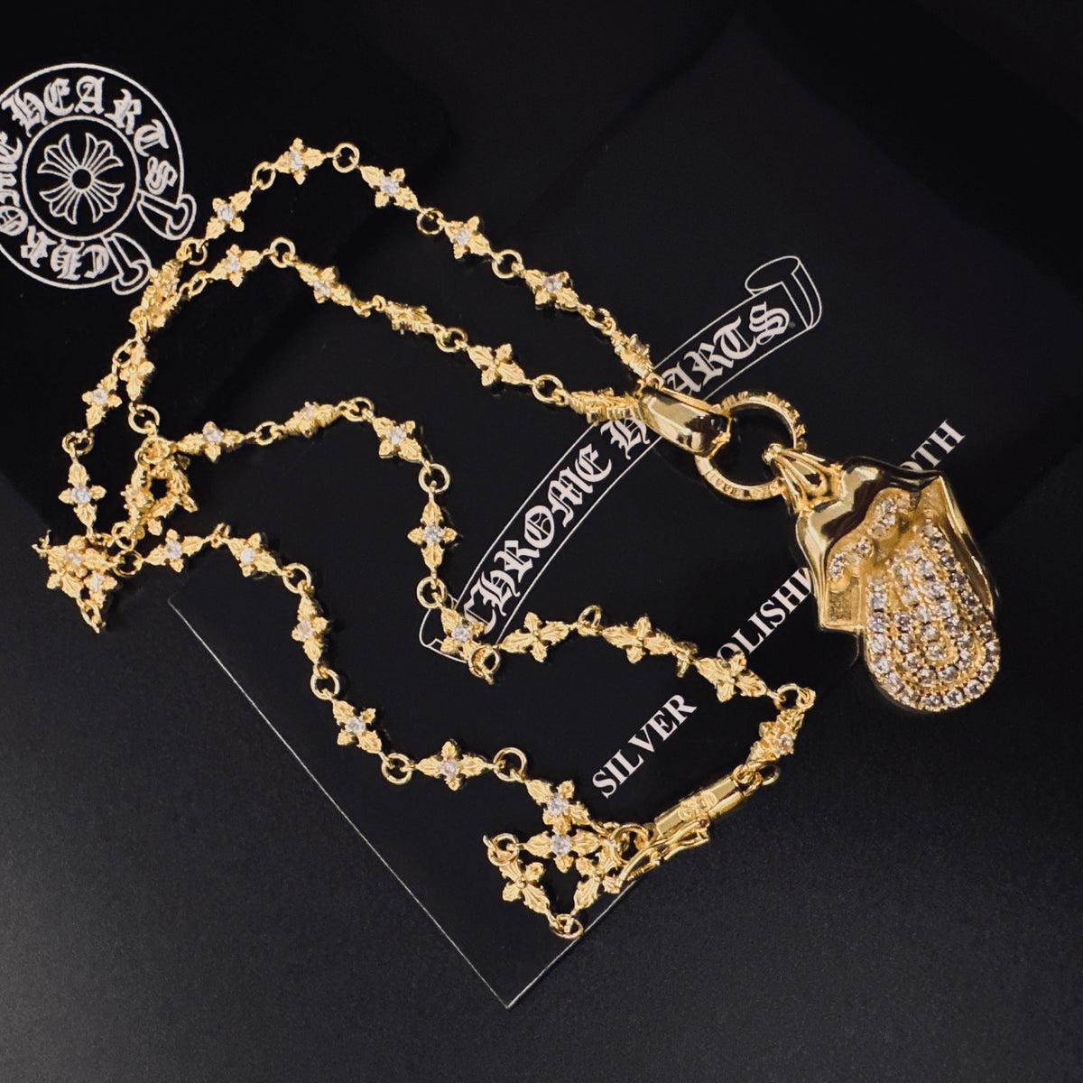 Signature Emblem Pendant Necklace in Polished Metal-Tone – Design 011 side detail