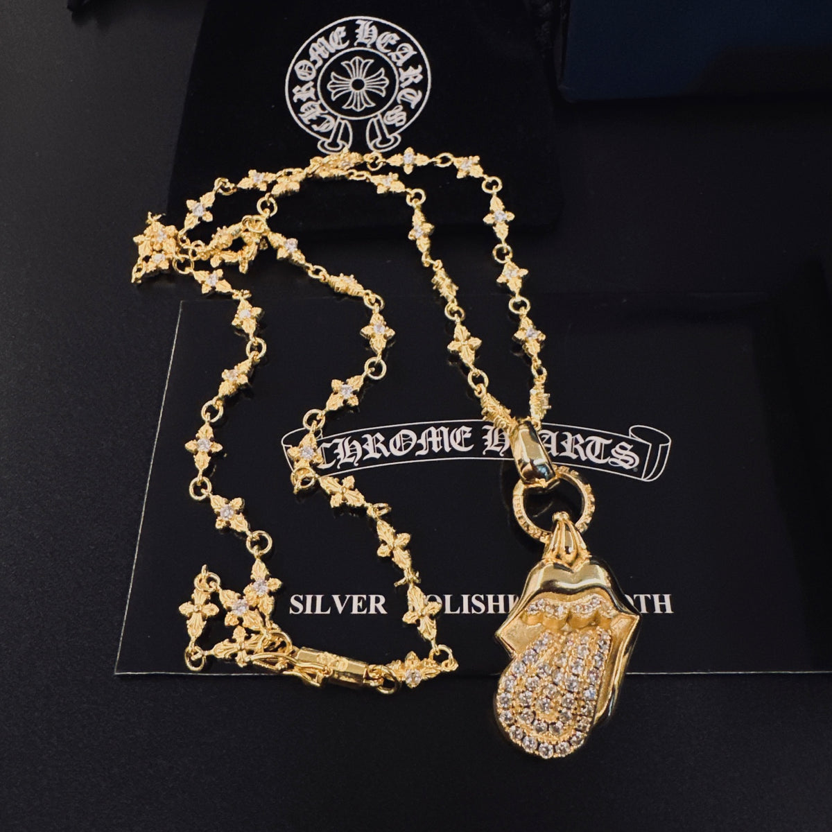 Signature Emblem Pendant Necklace in Polished Metal-Tone – Design 011 close-up detail