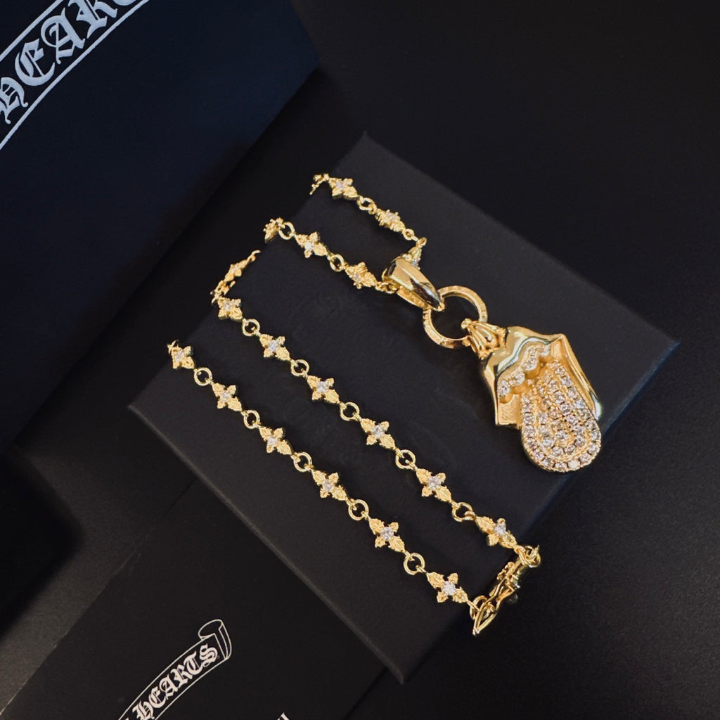 Signature Emblem Pendant Necklace in Polished Metal-Tone – Design 011 front product view