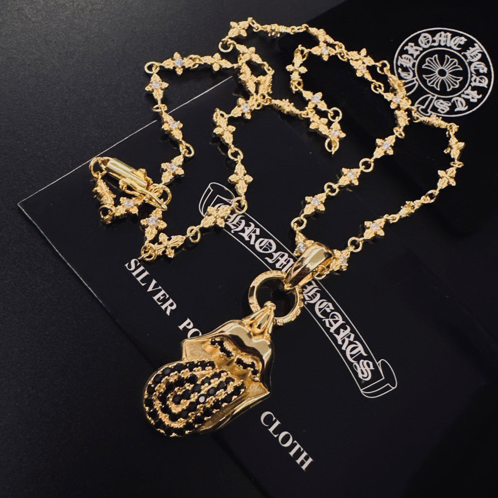 Gothic Emblem Pendant Necklace in Metal-Tone – Design 01 styled product view