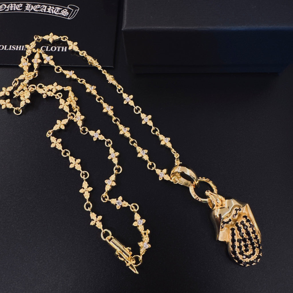 Signature Emblem Pendant Necklace in Polished Metal-Tone – Design 010 front product view