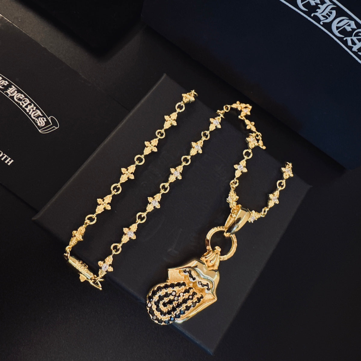 Signature Emblem Pendant Necklace in Polished Metal-Tone – Design 010 front product view