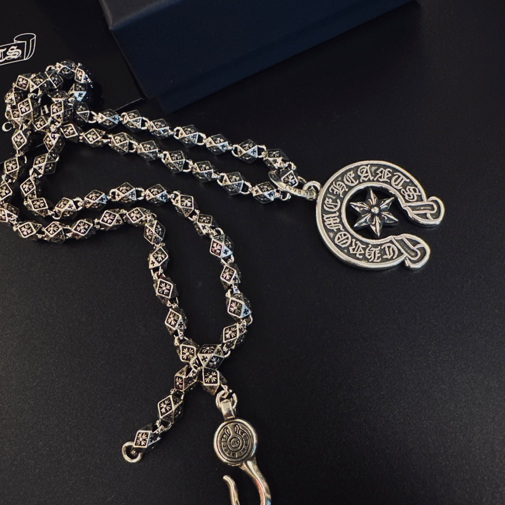 Gothic Emblem Pendant Necklace in Metal-Tone – Design 39 detail view