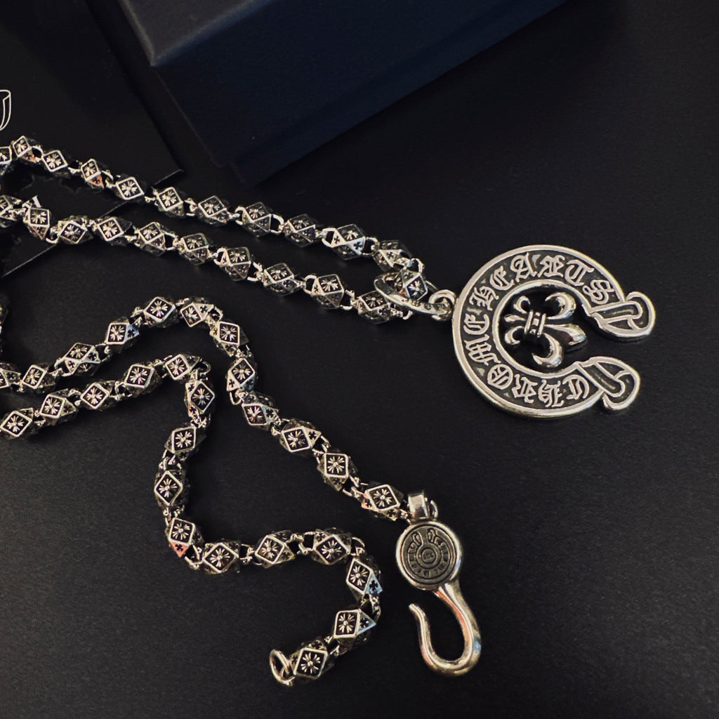 Gothic Emblem Pendant Necklace in Metal-Tone – Design 38 close-up detail