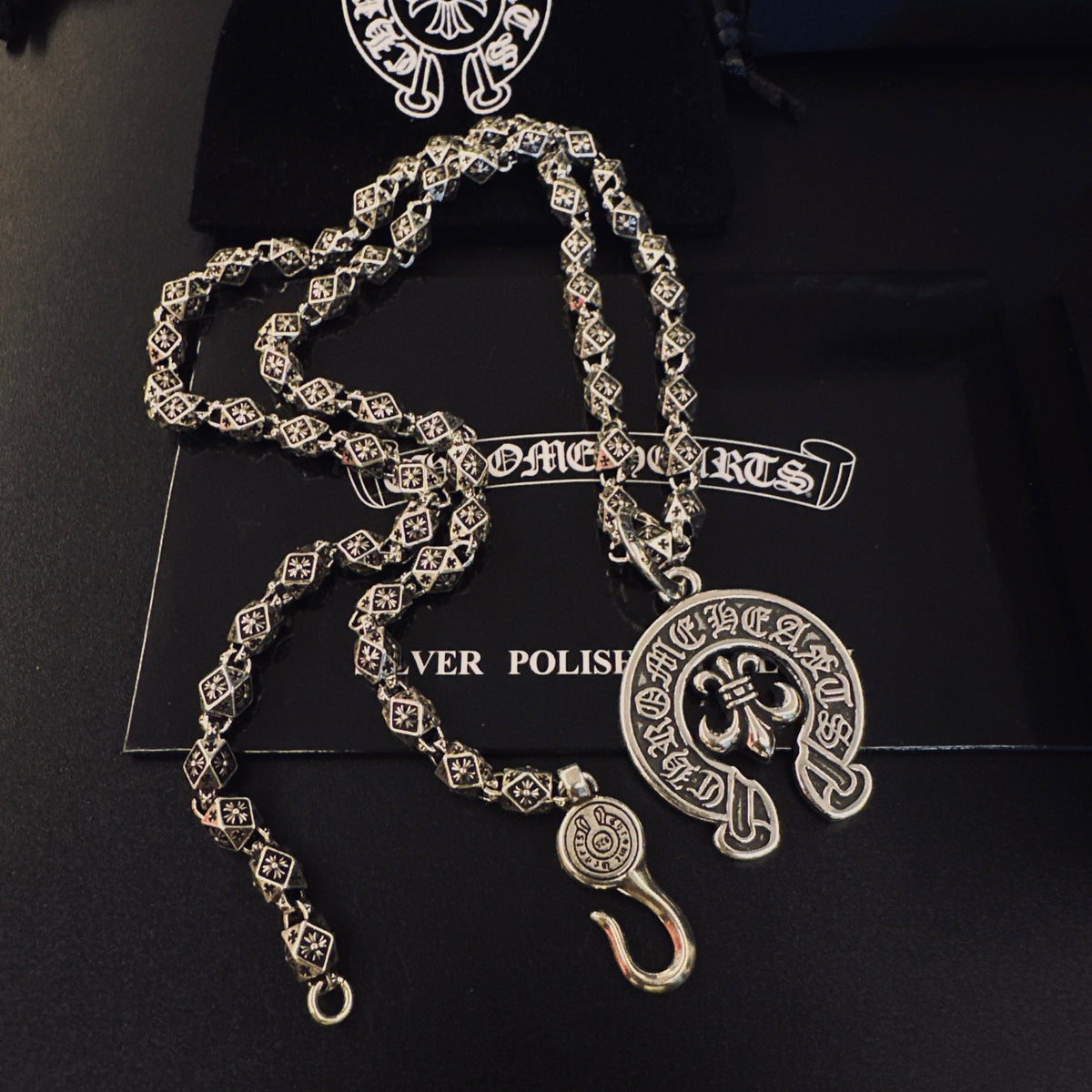 Gothic Emblem Pendant Necklace in Metal-Tone – Design 38 front product view