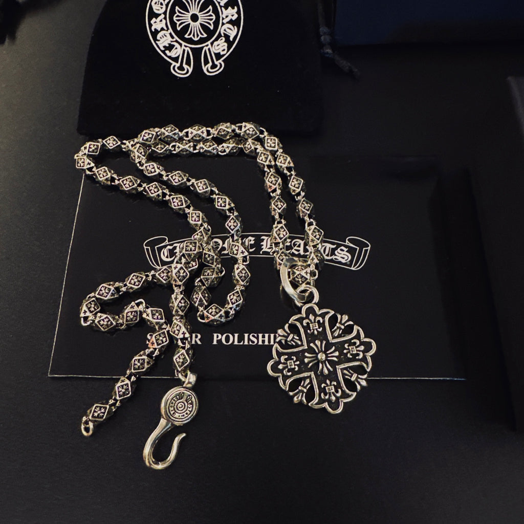 Gothic Emblem Pendant Necklace in Metal-Tone – Design 37 side detail