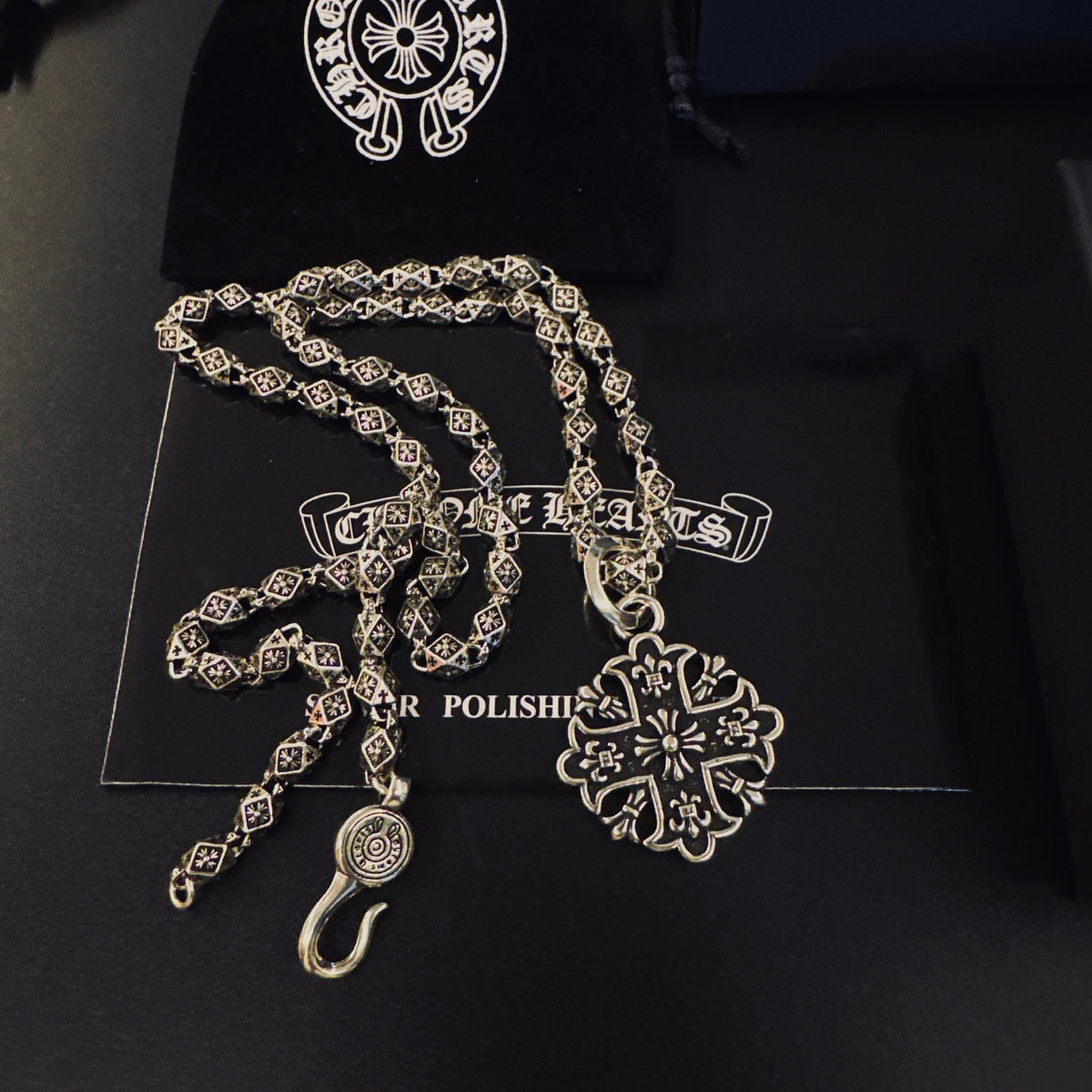 Gothic Emblem Pendant Necklace in Metal-Tone – Design 37 side detail