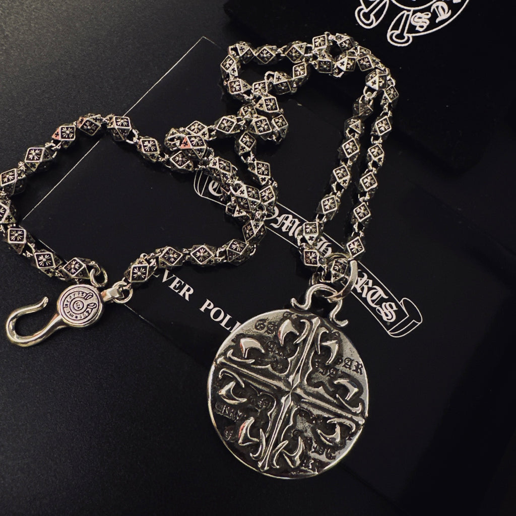 Gothic Emblem Pendant Necklace in Metal-Tone – Design 31 detail view
