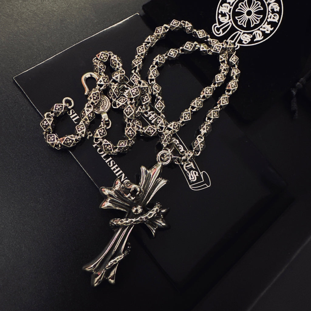 Gothic Emblem Pendant Necklace in Metal-Tone – Design 30 side detail