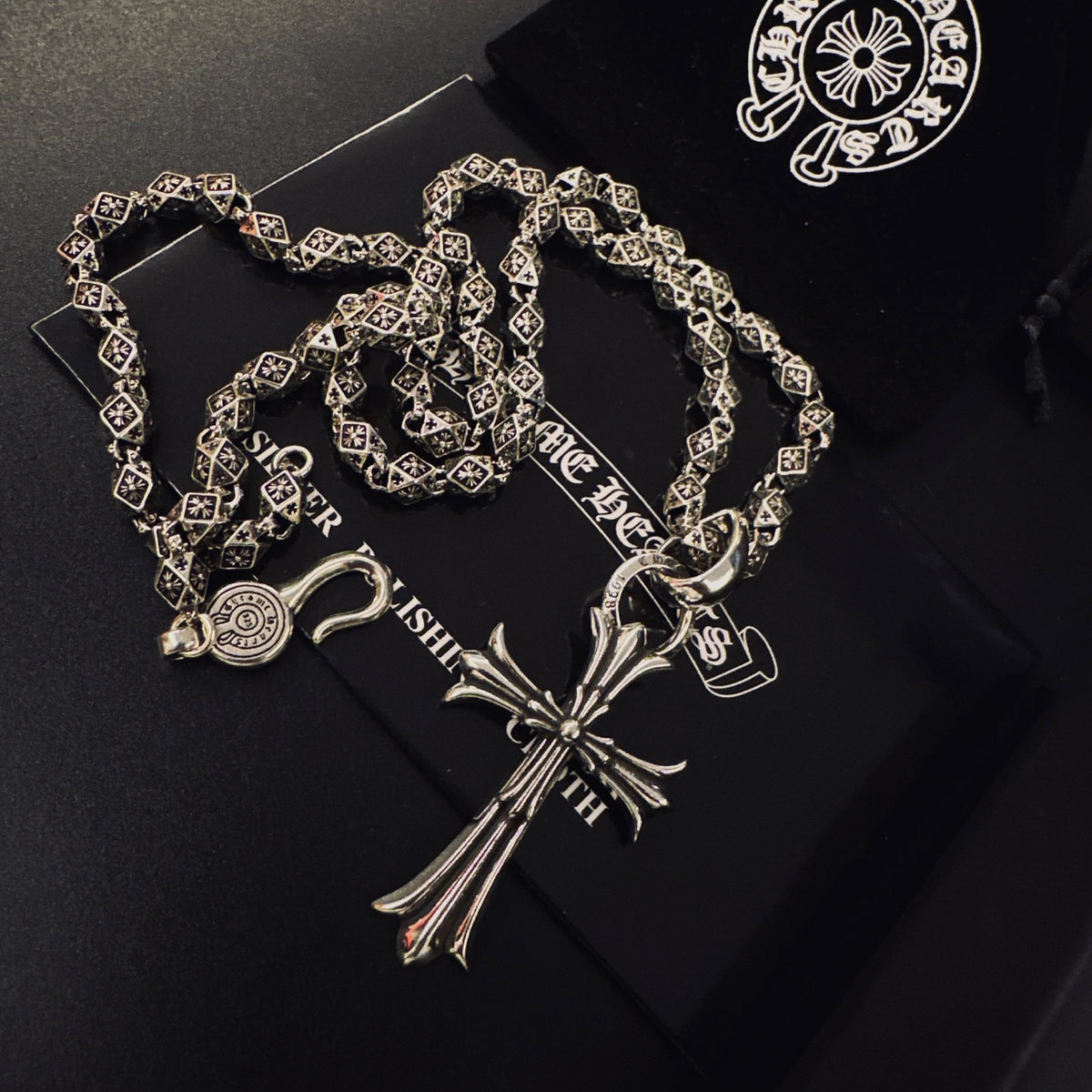 Gothic Emblem Pendant Necklace in Metal-Tone – Design 29 detail view