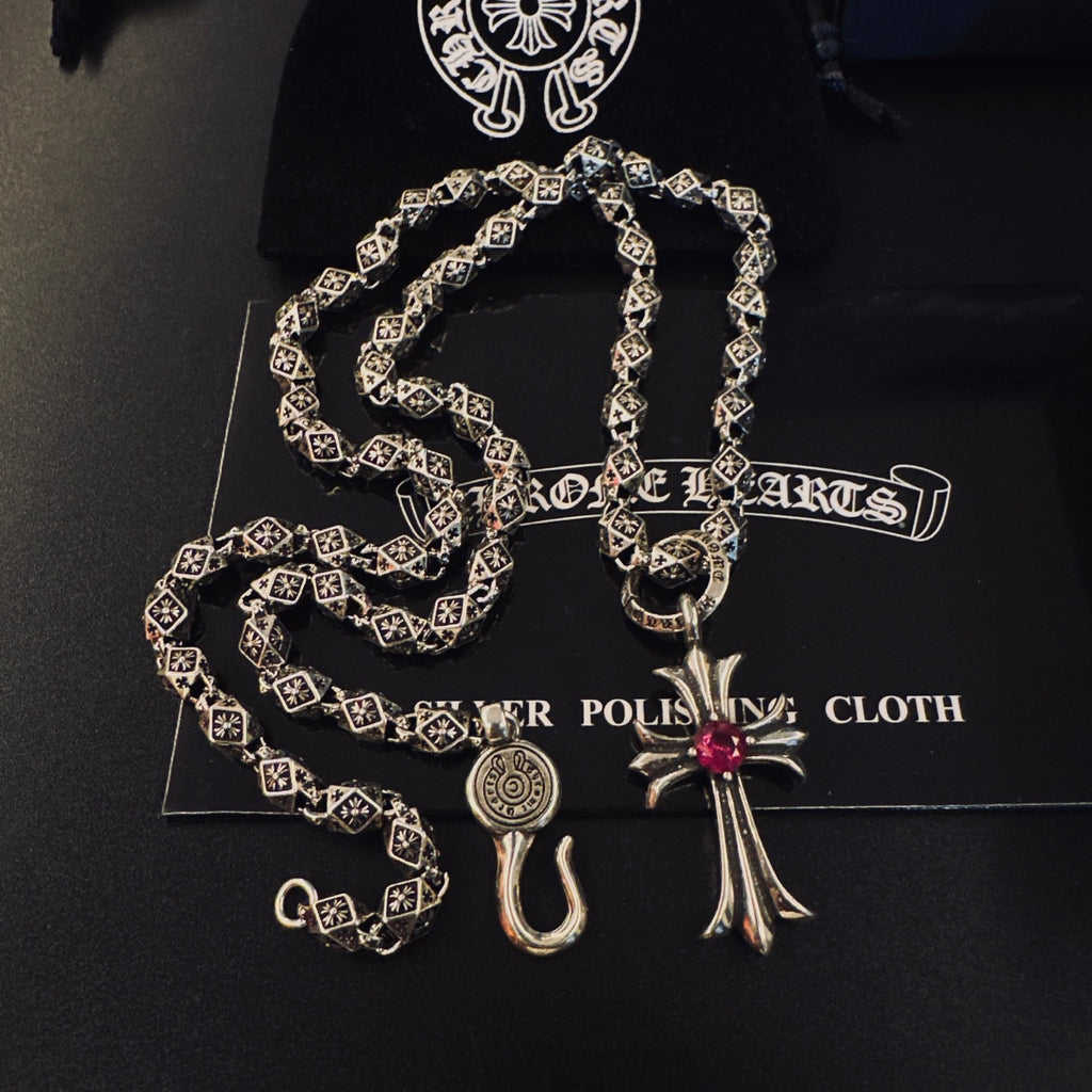 Gothic Emblem Pendant Necklace in Metal-Tone – Design 25 front product view