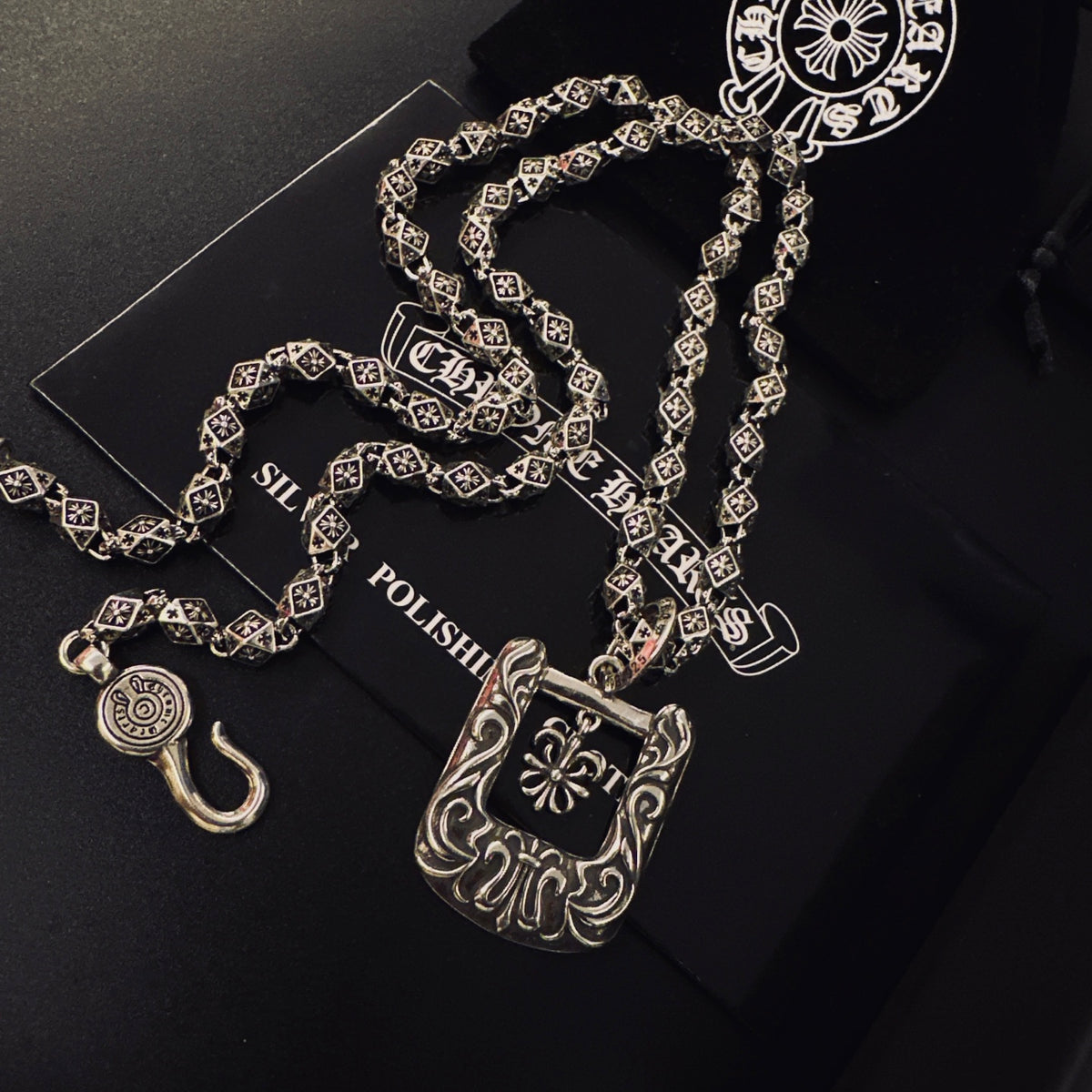 Gothic Emblem Pendant Necklace in Metal-Tone – Design 24 front product view
