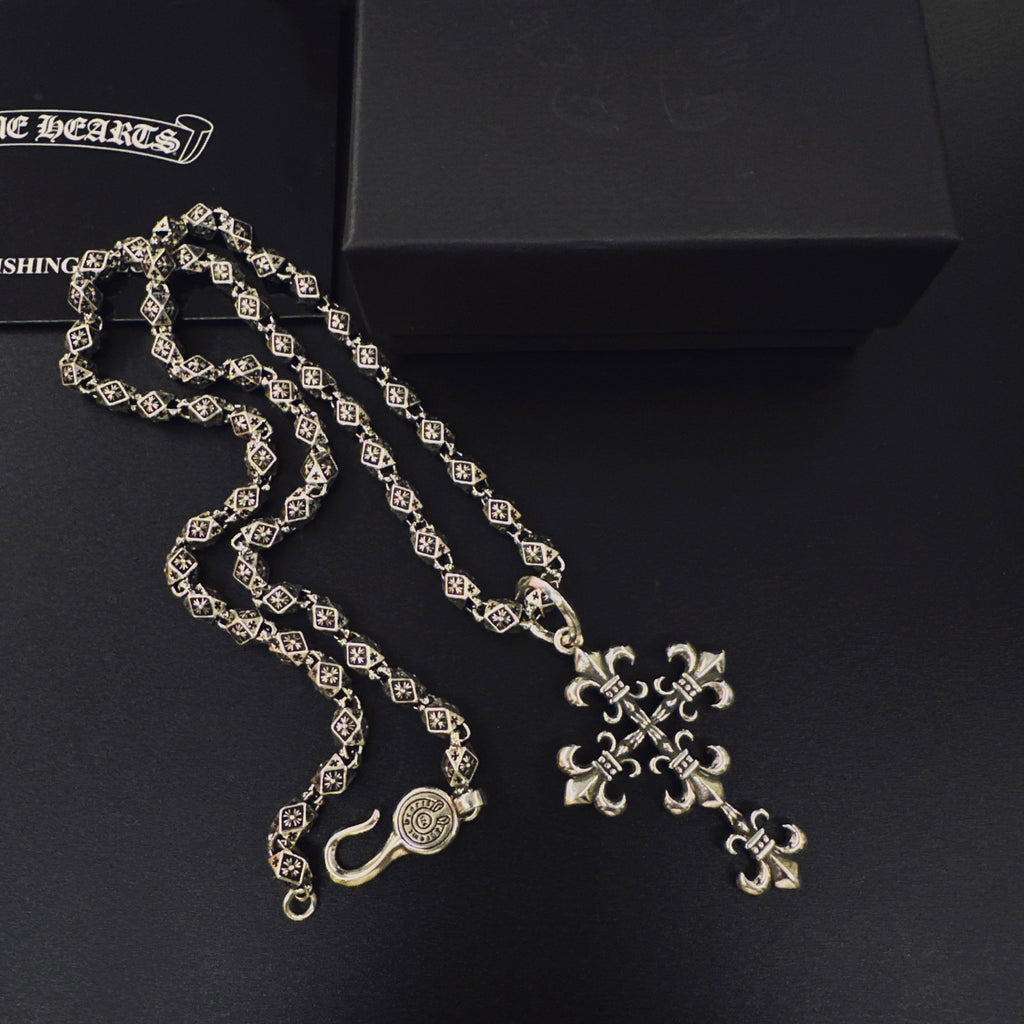 Gothic Emblem Pendant Necklace in Metal-Tone – Design 22 front product view