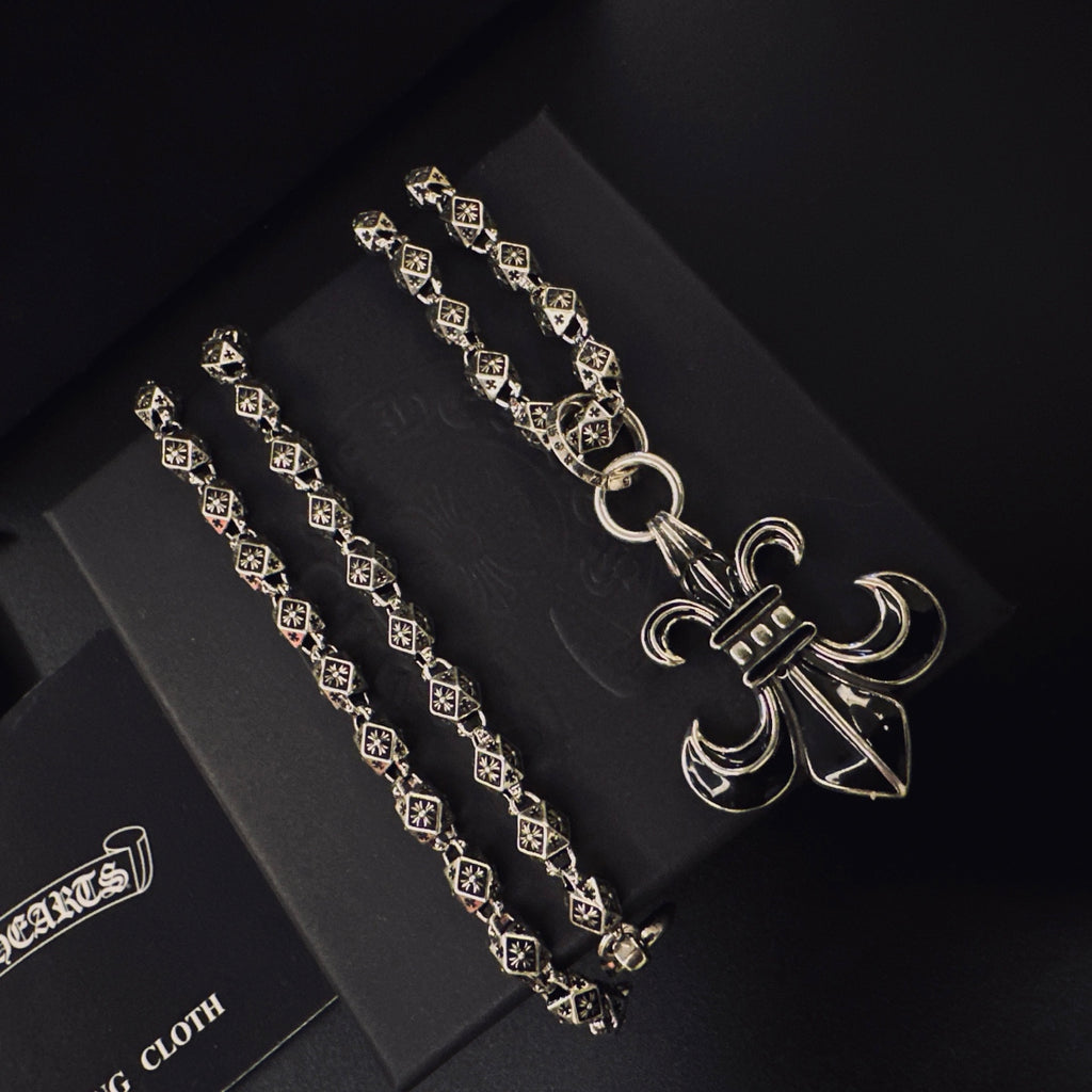 Gothic Emblem Pendant Necklace in Metal-Tone – Design 19 main product view