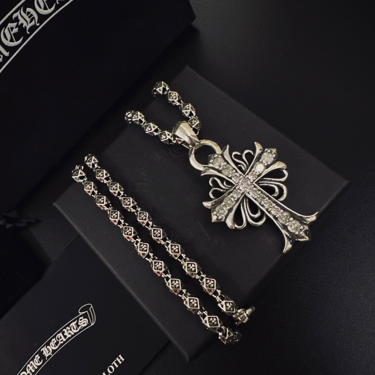 Gothic Emblem Pendant Necklace in Metal-Tone – Design 18 front product view