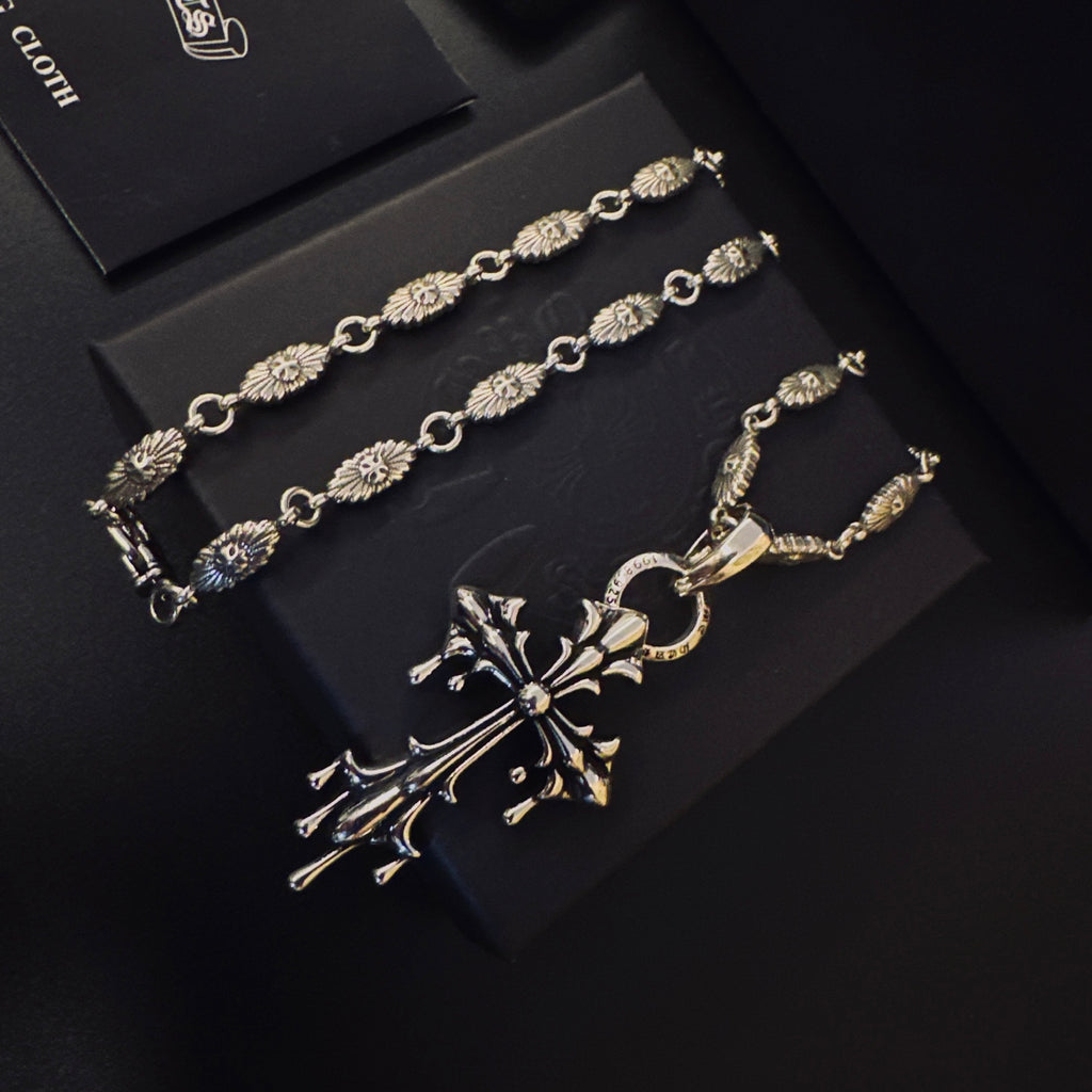 Gothic Emblem Pendant Necklace in Metal-Tone – Design 17 front product view