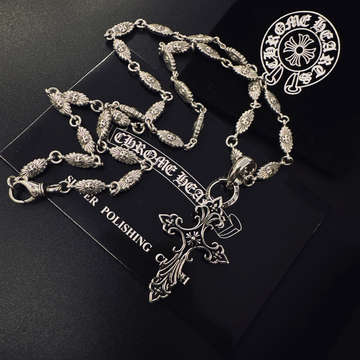 Gothic Emblem Pendant Necklace in Metal-Tone – Design 15 side detail
