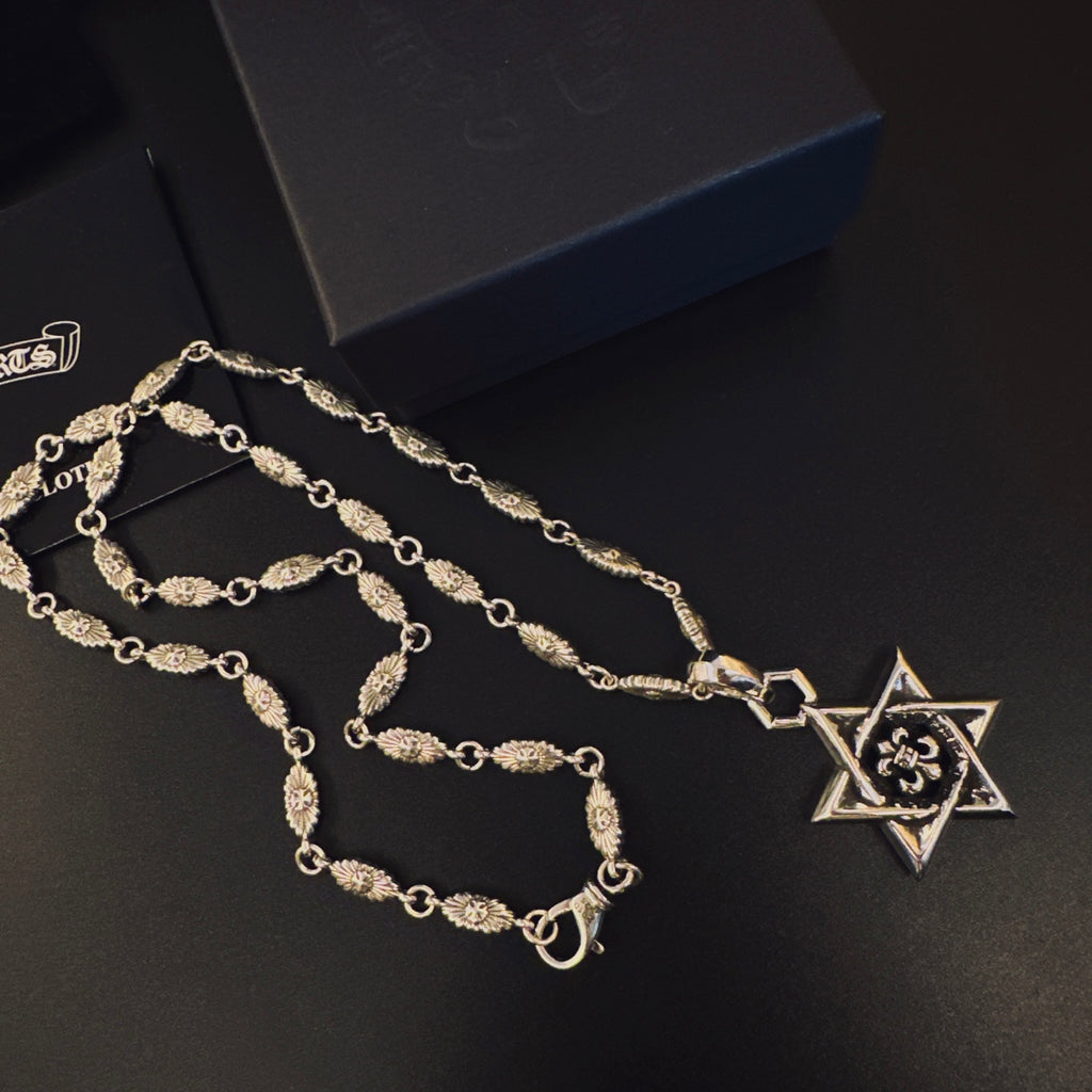 Gothic Emblem Pendant Necklace in Metal-Tone – Design 14 detail view