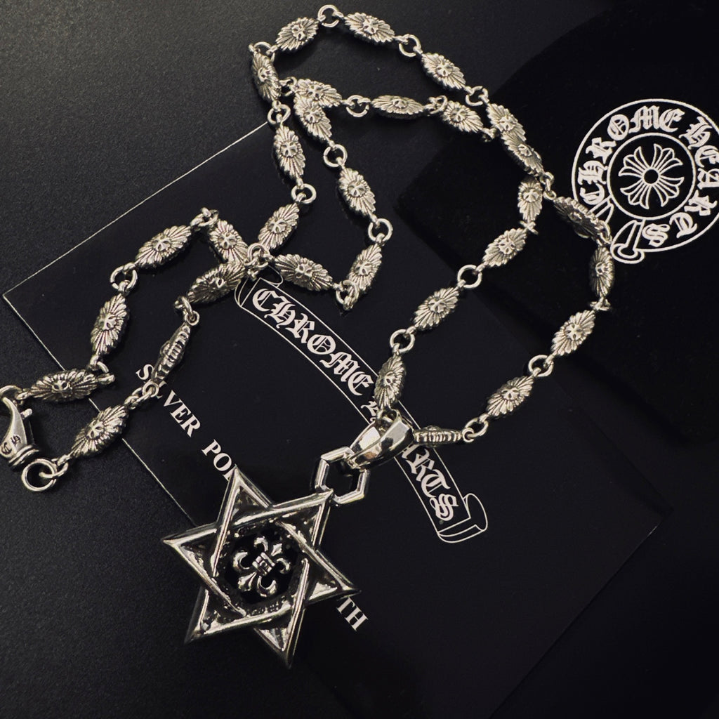 Gothic Emblem Pendant Necklace in Metal-Tone – Design 14 side detail