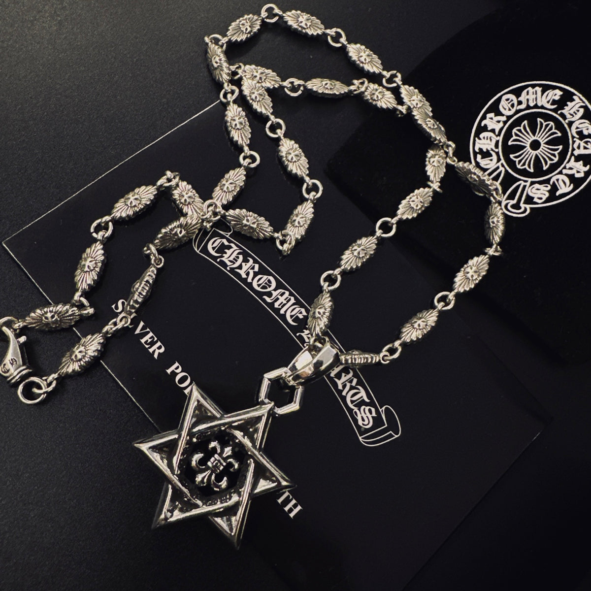 Gothic Emblem Pendant Necklace in Metal-Tone – Design 14 side detail