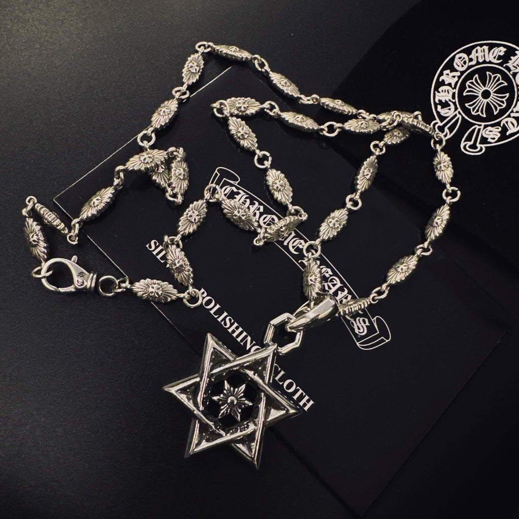 Gothic Emblem Pendant Necklace in Metal-Tone – Design 13 side detail