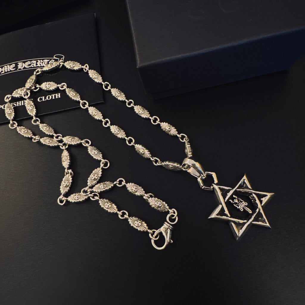 Gothic Emblem Pendant Necklace in Metal-Tone – Design 12 detail view