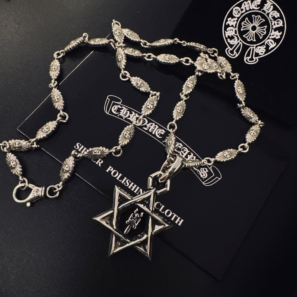 Gothic Emblem Pendant Necklace in Metal-Tone – Design 12 side detail